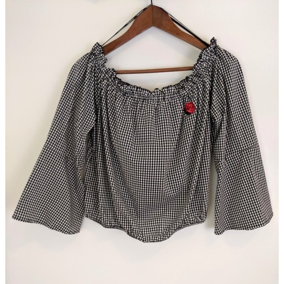 Forever 21 Off Shoulders Black/ White Top - Picture 2 of 9
